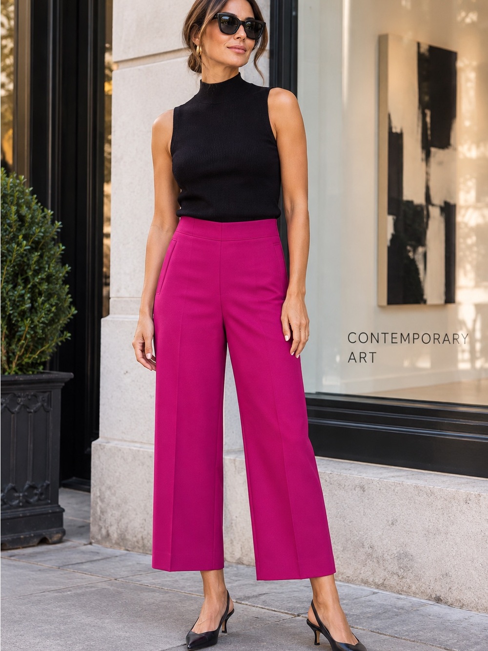 OPENING CEREMONY Minimalist Quiet Luxury Fuchsia Flat Front Wide Leg Pants, 4
